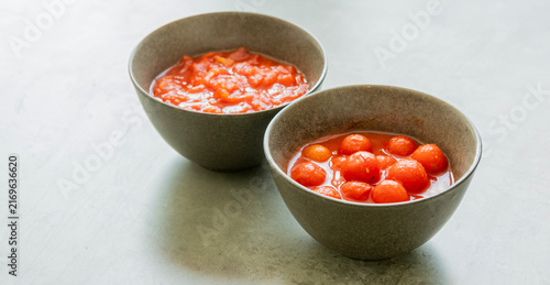 Canned Diced Tomatoes and Cherry Tomatoes in Juice for Italian Pasta Sauce Preparation
