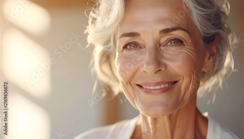 Smiling senior woman radiating happiness and confidence
