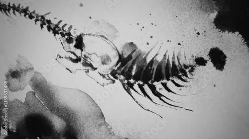 Ink drawing of a skeletal structure abstract concept on white background