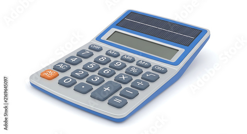Blue calculator on white surface