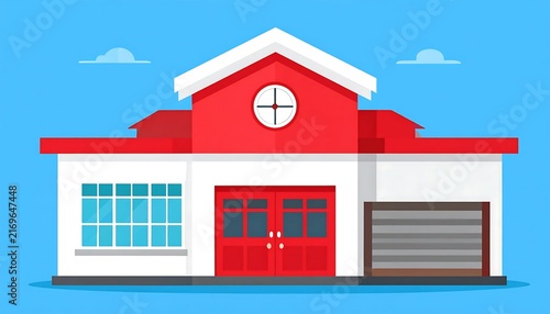 Red cross symbol house with white windows and door.