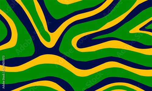 Abstract Liquid Marble Background with Flowing Wavy Lines in Green Yellow and Navy Blue Colors