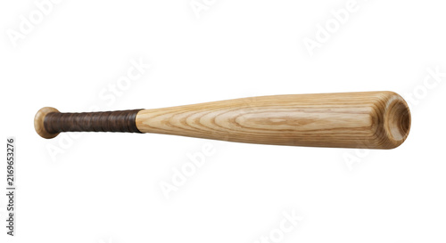 Foto Wooden baseball bat with brown leather wrapped grip handle