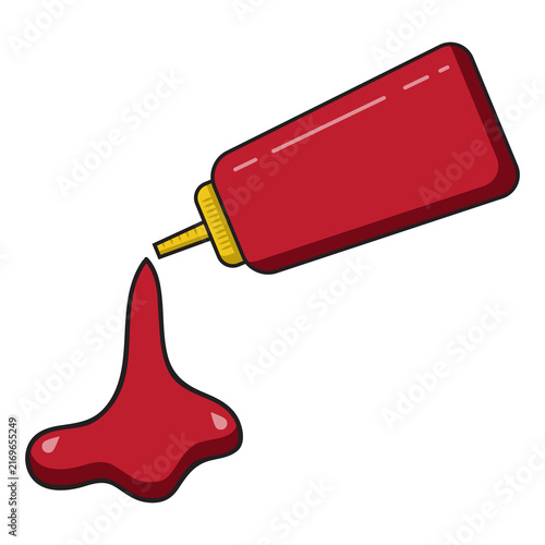 Ketchup Bottle Icon With Spilled Sauce
