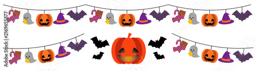 ハロウィンのガーランドとジャックオーランタンの飾りイラスト
