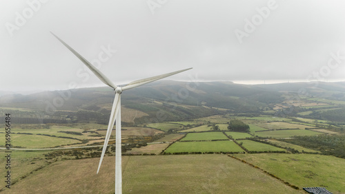 Wind turbine generating clean energy in Galicia, Spain