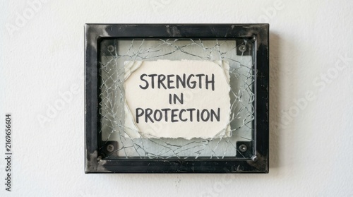 Obraz na płótnie Cracked glass frame displays strength in protection message