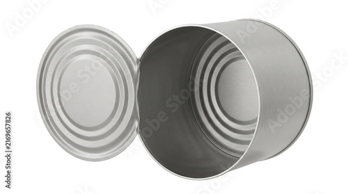 Foto Empty Open Metal Tin Can with Attached Lid