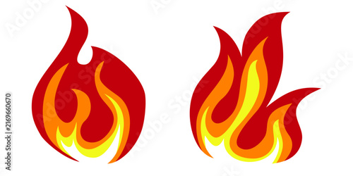 Fire flame on set. Cartoon fire flames, bonfire, bright burn flame. isolated on white background. vector illustration