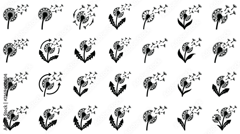 Obraz premium dandelion seeds blowing in the wind vector illustrations symbolizing wishes freedom and new beginnings in nature.