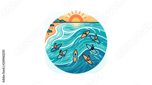 Photography Surfers catching waves in the ocean at sunset