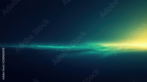 Abstract teal and yellow light waves on dark background for futuristic technology concept