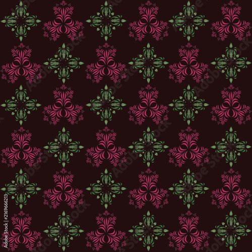 seamless floral pattern, pink and green bouquets 