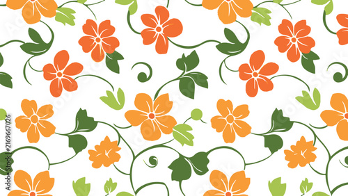 Vibrant Orange Floral Seamless Pattern Design