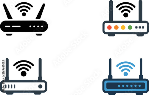 Fotografía WiFi Router Icon Collection Set with Outline and Color Wireless Network Vector I