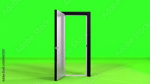 Black door opening and closing sequentially with green screen background and cinematic motion