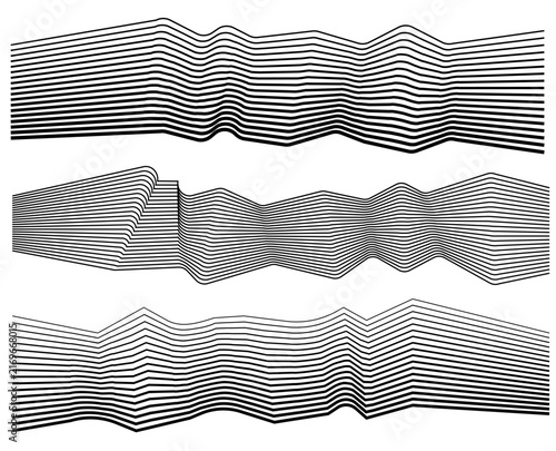 Black Abstract Contour Wave Lines