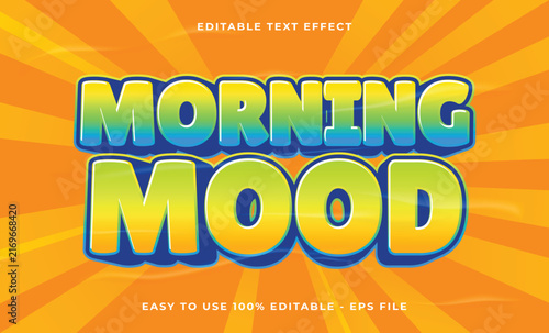 Morning mood style Text Effect with Bold Yellow and Blue Gradient on Energetic Orange Sunburst Background