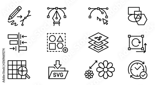 Graphic design tools and svg file line icons set for vector editing software and creative illustration.