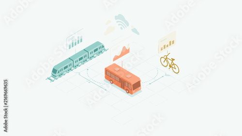 Intelligent public transit mobility network isometric illustration