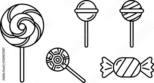 Lollipop and Candy Icon Set Collection with Sweet Confection Outline Vector Design