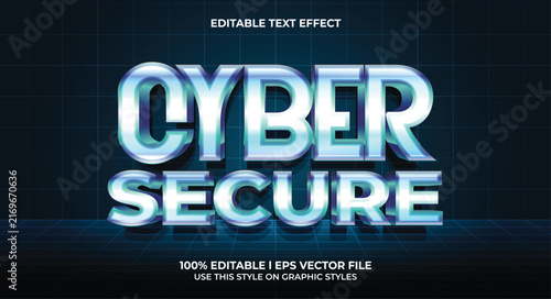Futuristic 3D Metallic Cyber Secure Text Effect for Technology and Digital Security Design