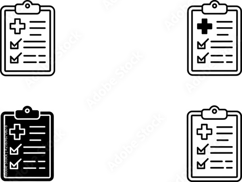 Medical Clipboard Checklist Icons Set with Healthcare Report and Patient Form Vector Collection