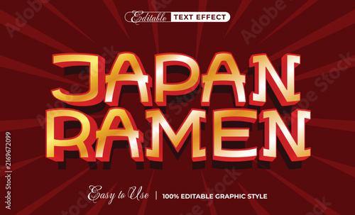 Japan Ramen Gold 3D Editable Text Effect Concept Vector Design template