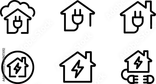 Smart Home Energy Icon Set Collection with Electric Plug and Power House Outline Vector Design