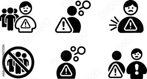 Warning People Icon Set Collection with Alert Risk and Safety Awareness Vector Symbols