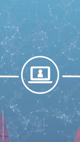 Animation of network of connections and icons cityscape