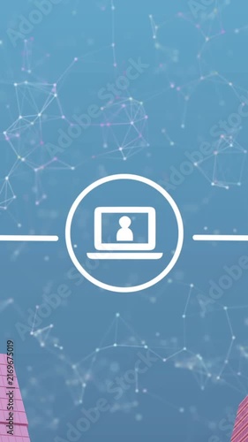 Animation of network of connections and icons cityscape