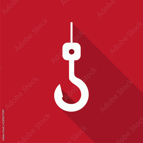 White Fishing Hook Icon on Red Background Phishing Concept