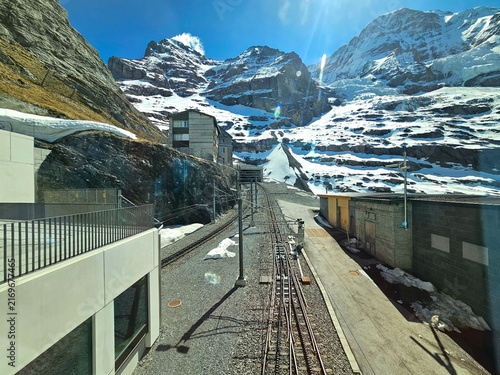 Photography railway in the mountains at jungfraujoch, swiss
