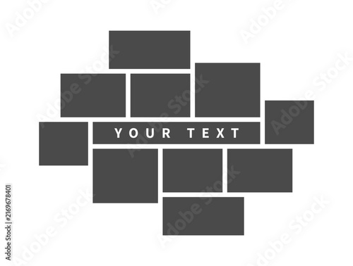 Blank photo frame collage template with minimalist square and rectangular grid for 10 photos with copy space for text.