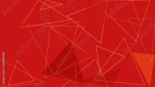 Geometric triangular pattern with golden lines on a vibrant red background creates a modern aesthetic