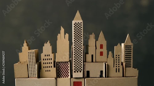 Handmade Paper Cardboard City Skyline Model with Miniature Buildings and Architectural Details