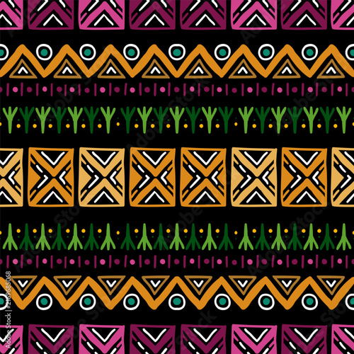 Folk geometric seamless pattern. Tribal motif. Mexican border vector background. Multicolor bright zigzag stripe print