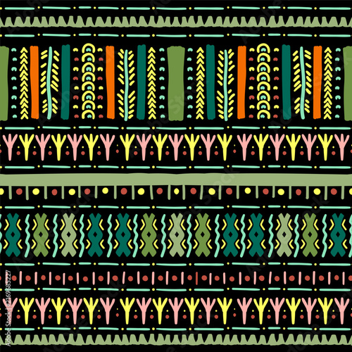 Folk geometric seamless pattern. Tribal motif. Mexican border vector background. Multicolor bright zigzag stripe print