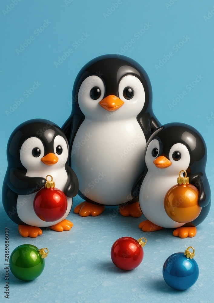 Fototapeta premium Cute penguins with colorful ornaments.