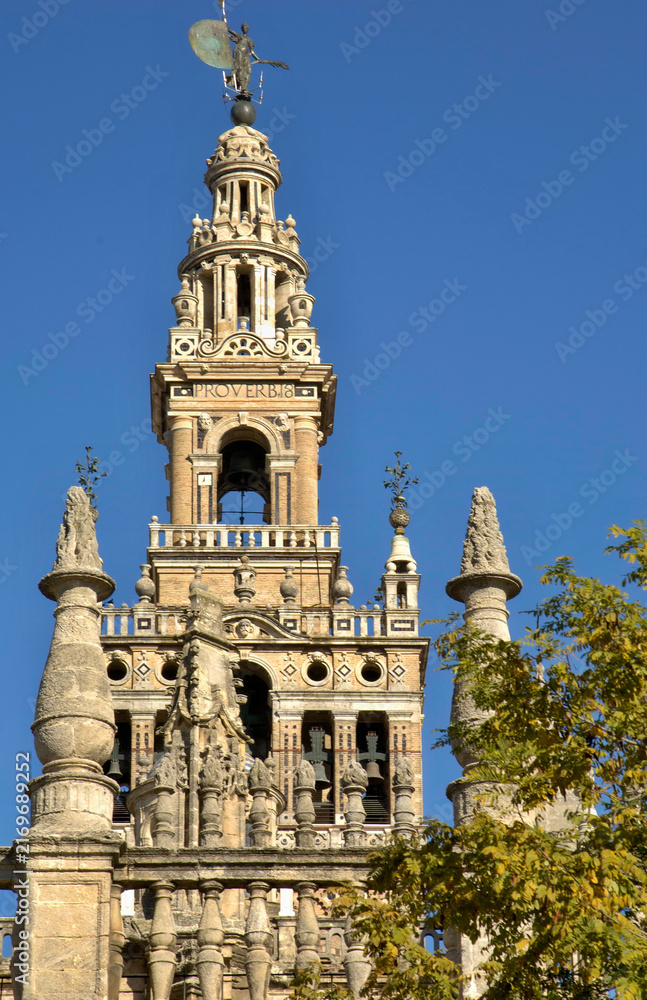 Fototapeta premium Giralda bell tower of Seville Cathedral in Spain. Spain - Sevilla