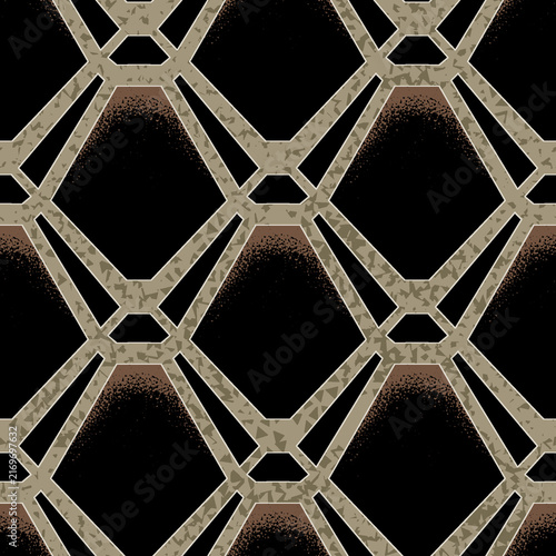Geometric Seamless Pattern with Abstract Shapes and Textured Lines