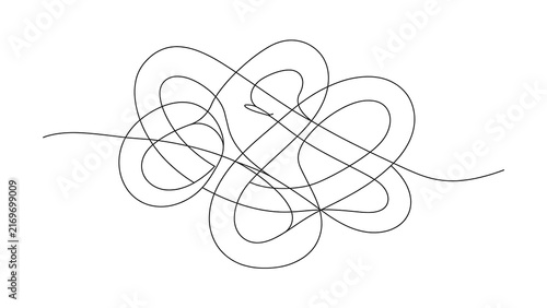 Complex tangled line art on white background.