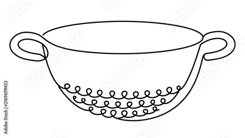 Colander with handles on white background.