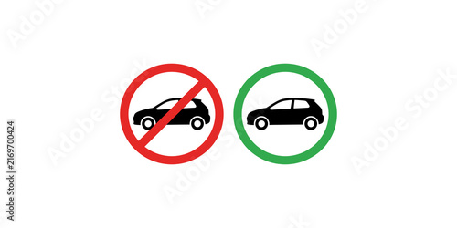 Canvastavla Car forbidden and allowed circular icons in red and green for road signage design