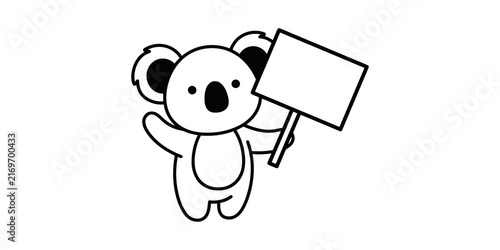 Canvas Print Cute cartoon koala outline drawing holding blank rectangular protest sign