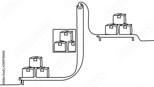 Conveyor belt with boxes on white background.