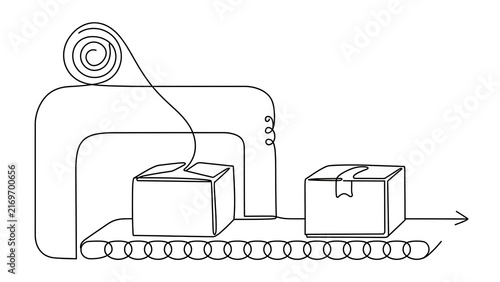 Conveyor belt with boxes on white background.
