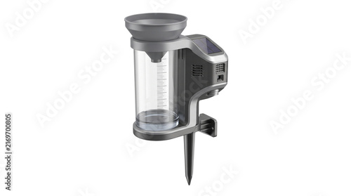 Foto Modern solar powered rain gauge device featuring clear measurement cylinder and