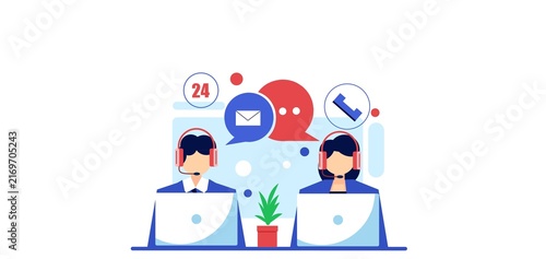 Obraz na płótnie Customer support agents communicating through digital channels with dedicated co